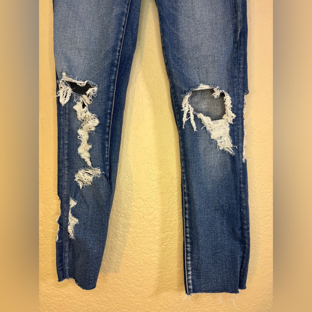 American Eagle Outfitters Distressed Ripped Blue Skinny Jeans Size 0 - Picture 4 of 11